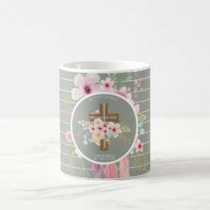 Nun Ordination Gift - Personalisiertes Blumenkreuz Kaffeetasse