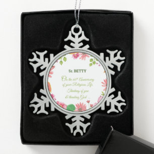 Nun religiöse 60-jährige Jubiläum Wasserfarben-Blu Schneeflocken Zinn-Ornament