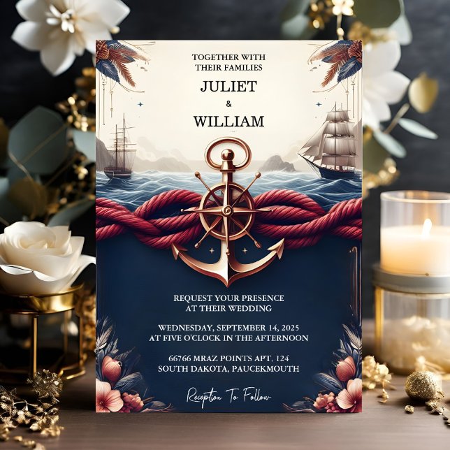 Nun, Rope Knot Boat Schiff Marine Blue Nautical We Einladung (Von Creator hochgeladen)