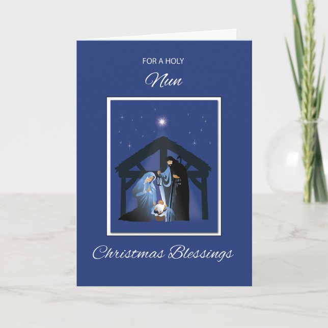 Nun Weihnachts Segen Manger on Blue Karte (Vorderseite)