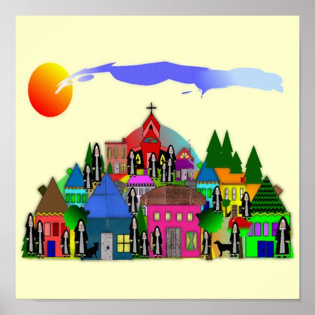 "Nuns des Dorfes" Katholische Nun Kunstgeschenke Poster (Vorne)