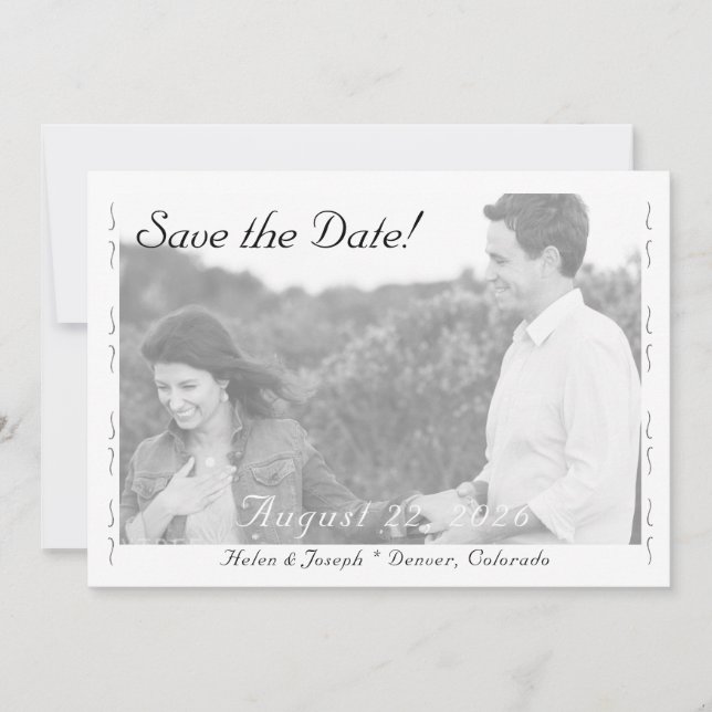 Nuptial Grace B&W Wedding Flat Save The Date Card (Vorderseite)