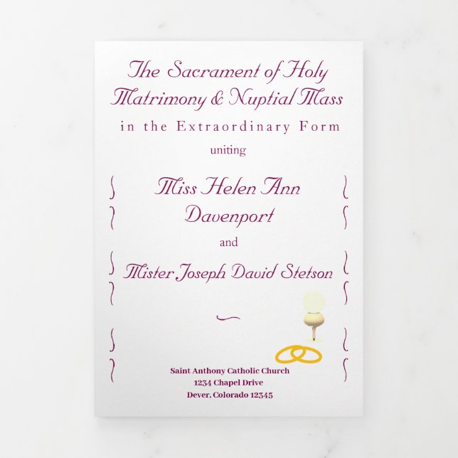 Nuptial Grace Catholic Wedding Dreifach-gefaltete Programmkarte (Cover)