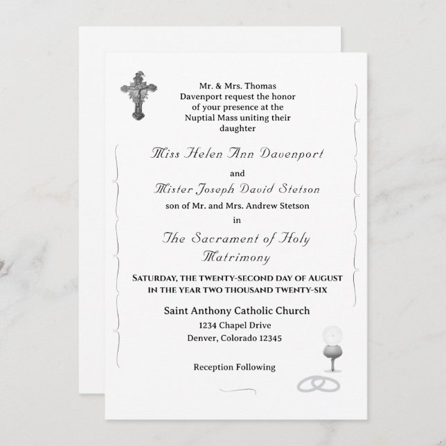 Nuptial Grace Catholic Wedding Invitation (Devant / Derrière)