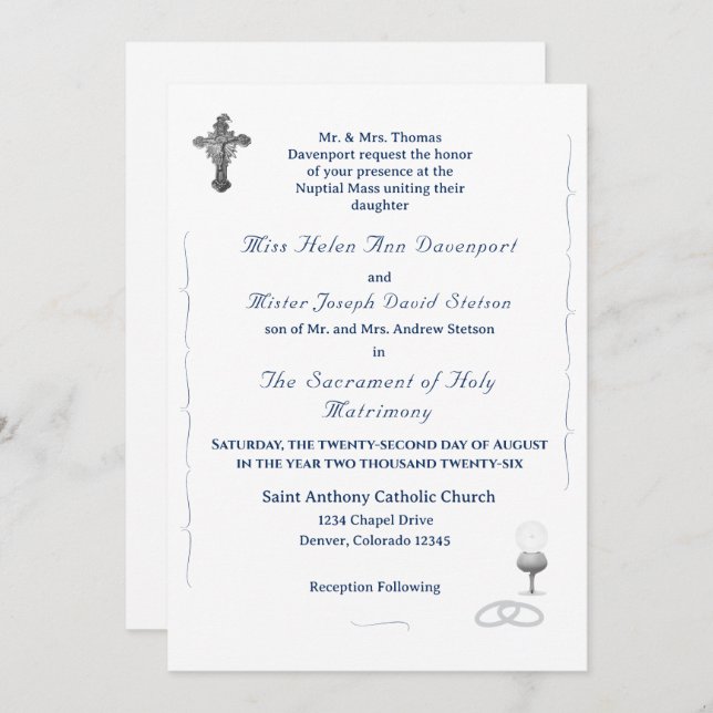 Nuptial Grace Catholic Wedding Invitation (Devant / Derrière)