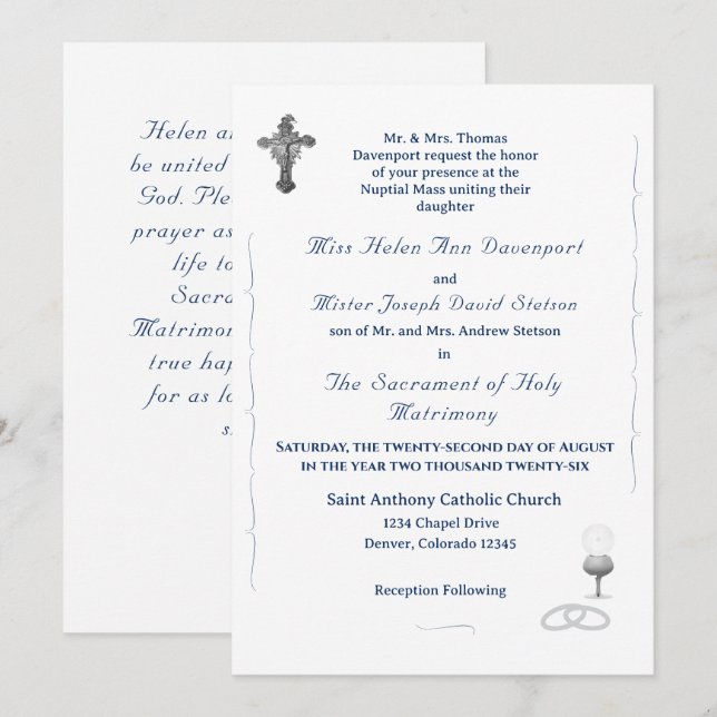Nuptial Grace Catholic Wedding Invitation Einladung (Vorne/Hinten)