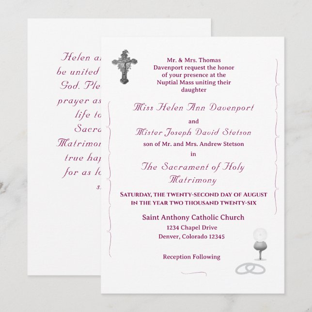 Nuptial Grace Catholic Wedding Invitation Einladung (Vorne/Hinten)