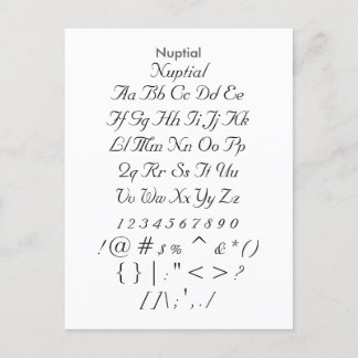 Nuptial - Zazzle-Schriftart-Musterblatt Postkarte