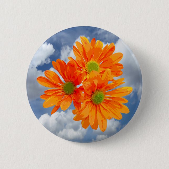 Nur 3 Gerbera Daisy Blüten + Ihr Text & Ideen Button (Vorderseite)