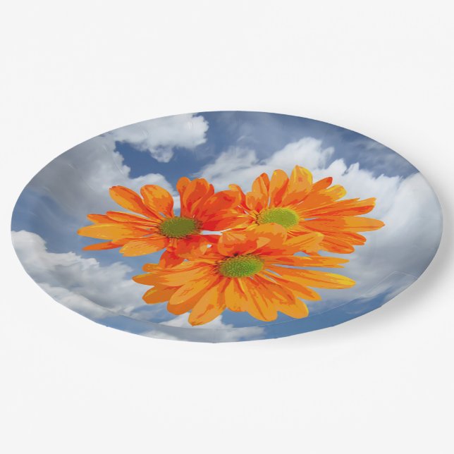 Nur 3 Gerbera Daisy Blüten + Ihr Text & Ideen Pappteller (Schrägansicht)