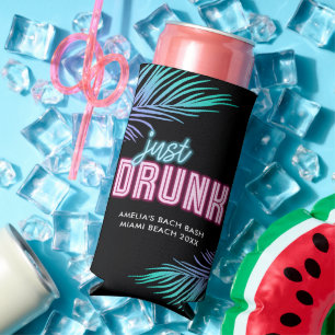 Nur Betrunken Neon Blue & Pink Tropical Bach Selters Dosenkühler
