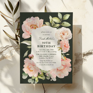 Nur Blush Floral 90. Geburtstag Einladung