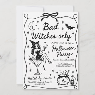 Nur böse Hand gezeichnete Hexen Halloween-Party Einladung