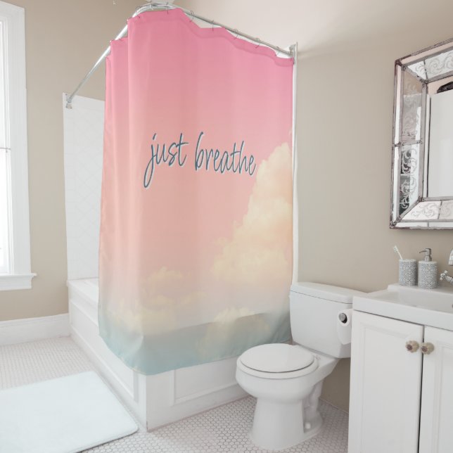 NUR BREATHE Life Zitat Pink Sky Wolken Duschvorhang (Beispiel)