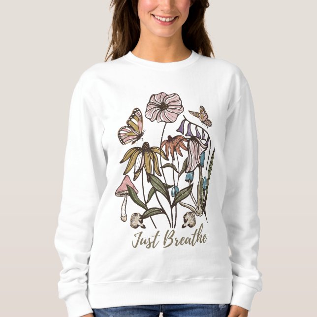 Nur Breathe-Wildblume-Yoga-Natur-Niedlich Sweatshirt (Vorderseite)