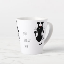 Nur da hängen schwarze Katze Cartoon lustiger Text Milchtasse