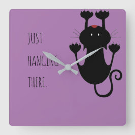 Nur da hängen schwarze Katze Cartoon lustiger Text Quadratische Wanduhr