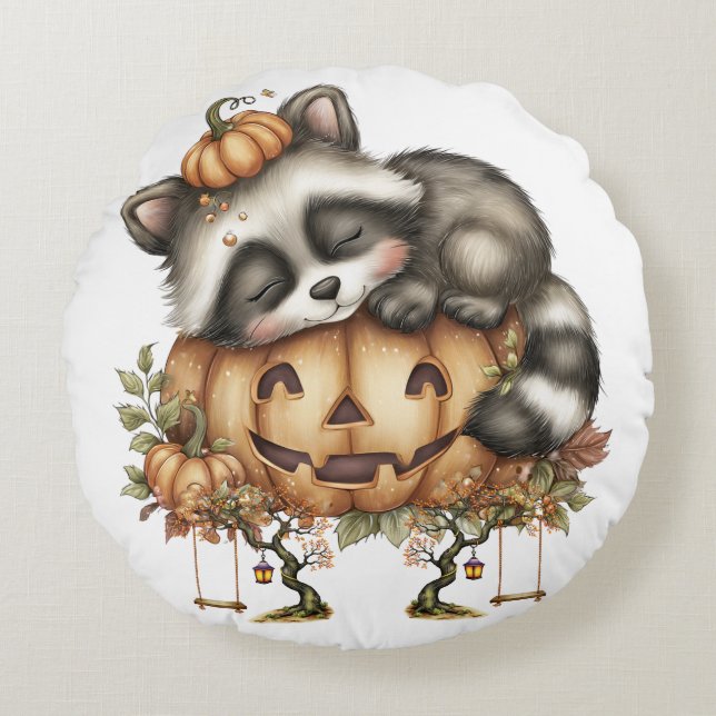 Nur da, Sleepy Racoon Rundes Kissen (Vorderseite)
