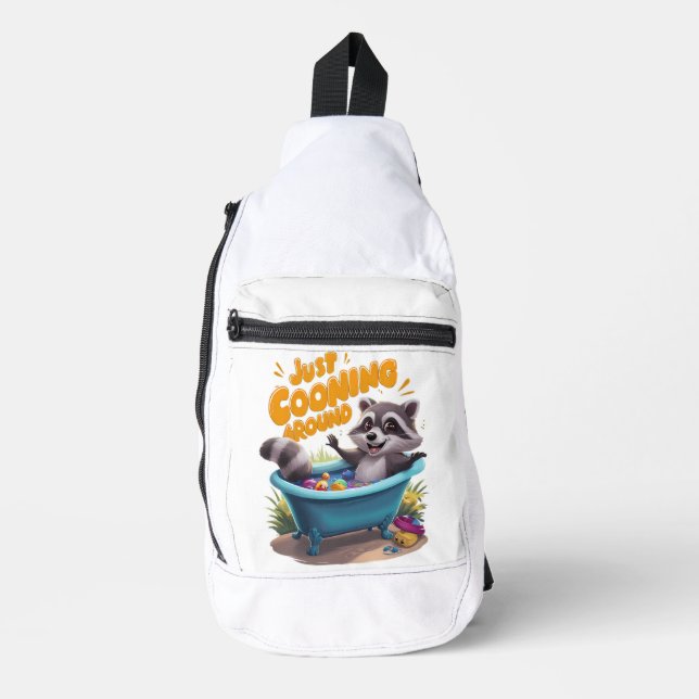 Nur das Cooning Mischvous Raccoons Bath Adventure Crossbody Bag (Vorderseite)