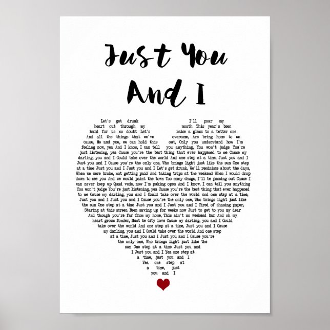 Nur du und ich weißes Herz Song Lyrik Print Poster (Vorne)