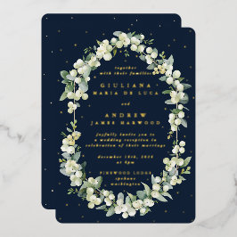 Nur dunkle Navy-Snowberry+Eukalyptus-Empfang Folieneinladung