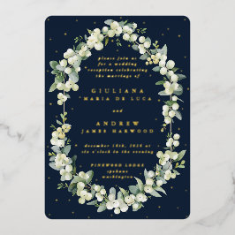 Nur dunkle Navy-Snowberry+Eukalyptus-Empfang Folieneinladung