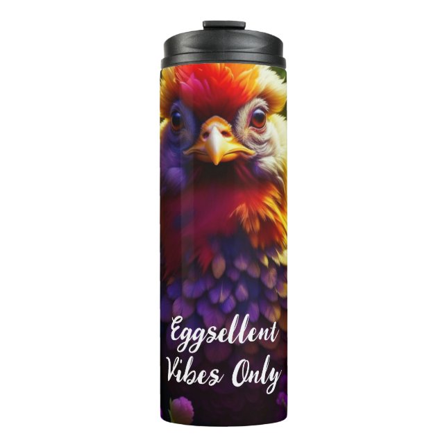 Nur Eggsellent Vibes | Farbenfrohe Hühnerart Thermosbecher (Vorderseite)