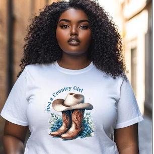 Nur ein Country Girl - Cowboy Boots & Hat - Blüten T-Shirt