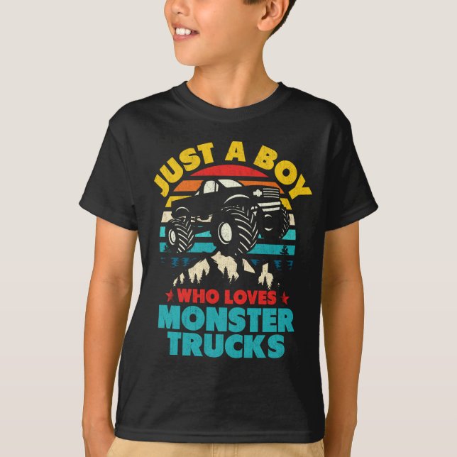 Nur ein Junge, der für Kinder Monster-Trucks Liebe T-Shirt (Vorderseite)