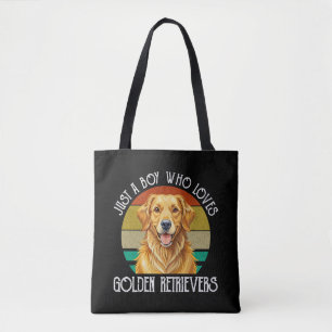 Nur ein Junge, der Golden Retriever liebt Tasche