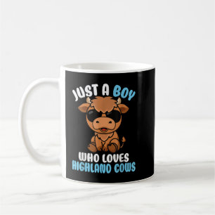 Nur ein Junge, der Hochland-Kühe-Hochland-Rinder L Kaffeetasse