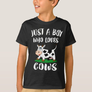 Nur ein Junge, der Liebe Kühe T - Shirt Leder Lov
