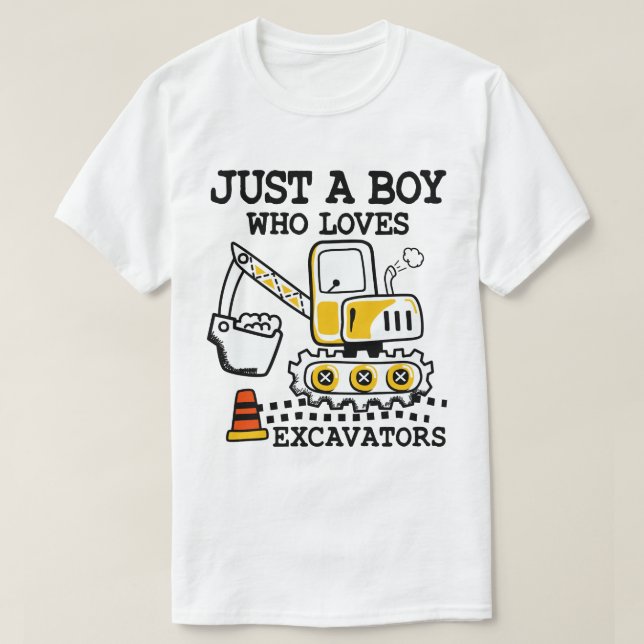 Nur ein Junge, der Lieben Bagger Bau T-Shirt (Design vorne)