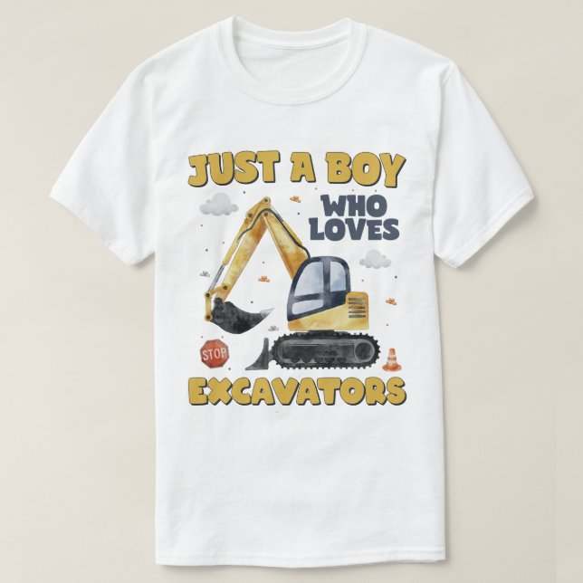 Nur ein Junge, der Lieben Bagger Bau T-Shirt (Design vorne)