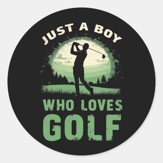 Nur ein Junge, der Lieben Golf Club Golfer Golfspi Runder Aufkleber (Vorderseite)