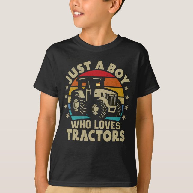 Nur ein Junge, der Lieben Traktoren Funny Boys Kid T-Shirt (Vorderseite)