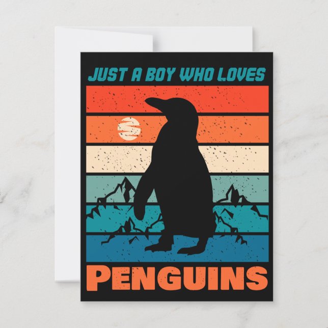 Nur ein Junge, der Pinguine Liebe - Retro-Tier Einladung (Vorderseite)