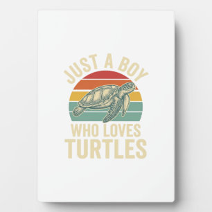 Nur ein Junge, der Schildkröten liebt Vintage-Shir Fotoplatte