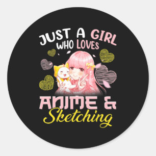 Nur ein Mädchen, das Anime Liebe und Zeichne Runder Aufkleber