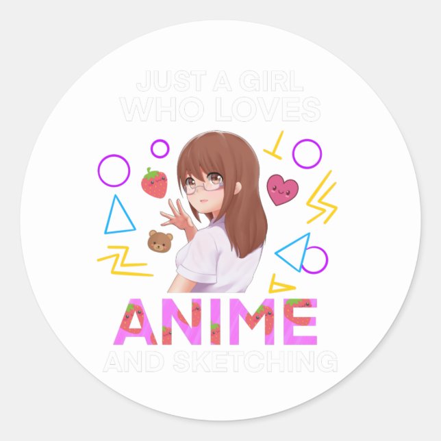 Nur ein Mädchen, das Anime Lieben und Skizzen Runder Aufkleber (Vorderseite)