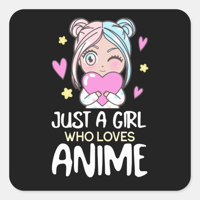 Nur ein Mädchen, das Anime Manga Liebe, Zeichnend  Quadratischer Aufkleber (Vorderseite)