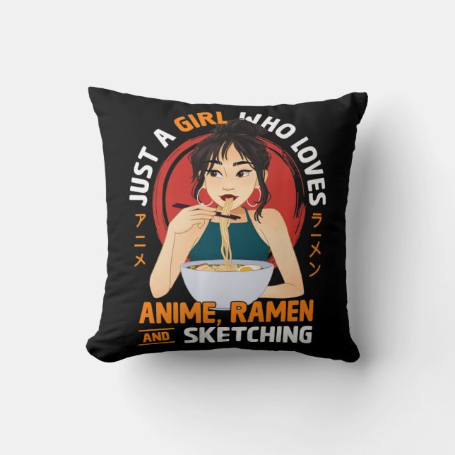 Nur ein Mädchen, das Anime-Ramen Liebe und Gi skiz Kissen (Vorderseite)
