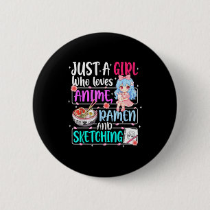 Nur ein Mädchen, das Anime-Ramen-Sketching-Japan l Button