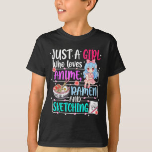 Nur ein Mädchen, das Anime-Ramen-Skizzierung Japan T-Shirt