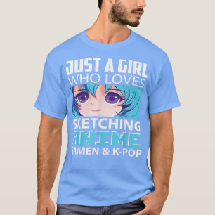Nur ein Mädchen, das Anime-Ramen und K-, T-Shirt