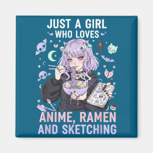 Nur ein Mädchen, das Anime-Ramen und Manga-Skizzie Magnet