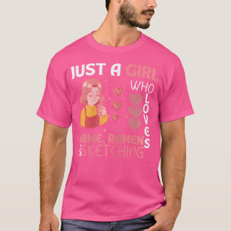 Nur ein Mädchen, das Anime-Ramen und Skizzen Liebe T-Shirt
