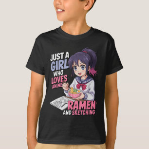 Nur ein Mädchen, das Anime-Ramen und Skizzen Liebe T-Shirt