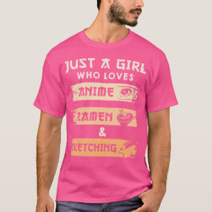 Nur ein Mädchen, das Anime-Ramen und Skizzen Liebe T-Shirt