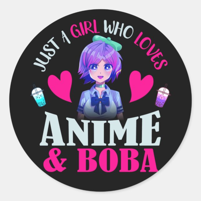 Nur ein Mädchen, das Anime und Boba Liebe Runder Aufkleber (Vorderseite)